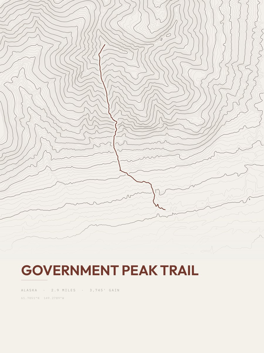 Government Peak Trail Topographic print