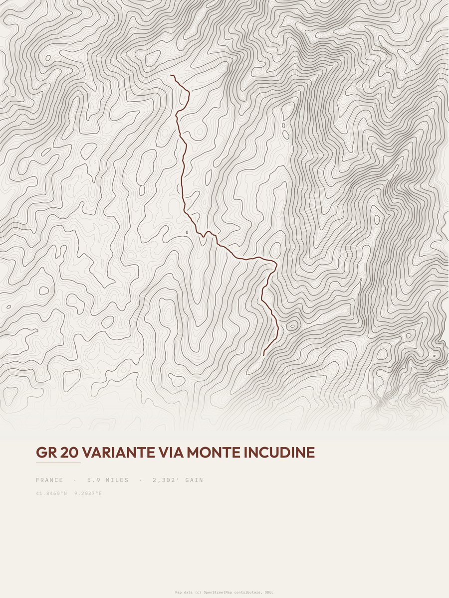 GR 20 topographic trail print