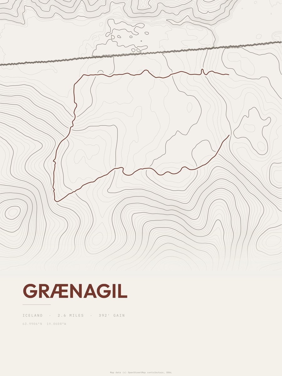 Grænagil topographic trail print