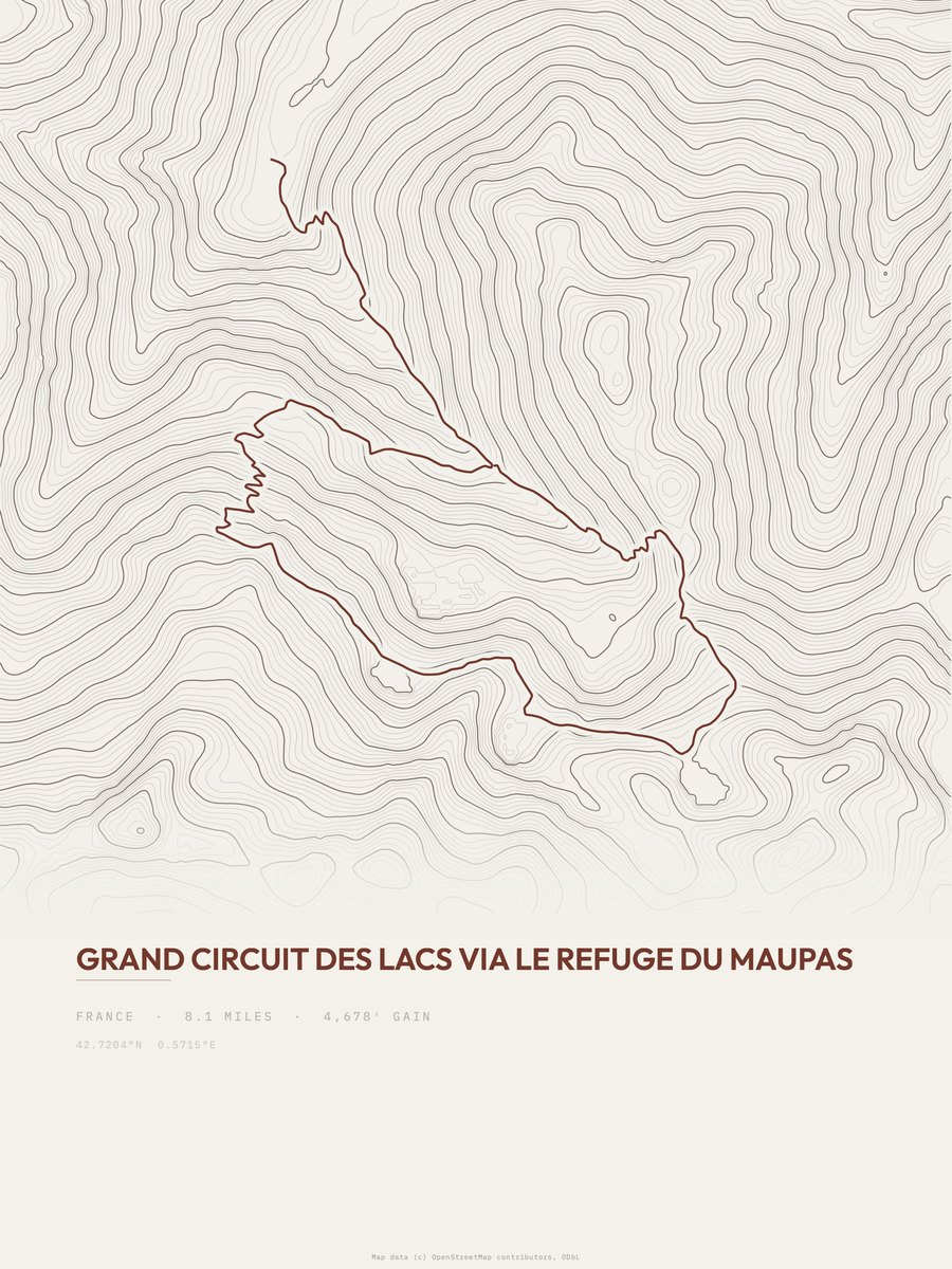 Grand circuit des lacs topographic trail print
