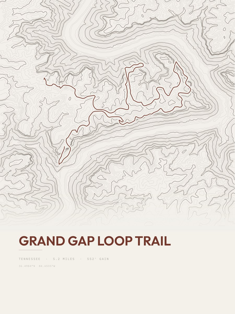Grand Gap Loop Trail topographic trail print