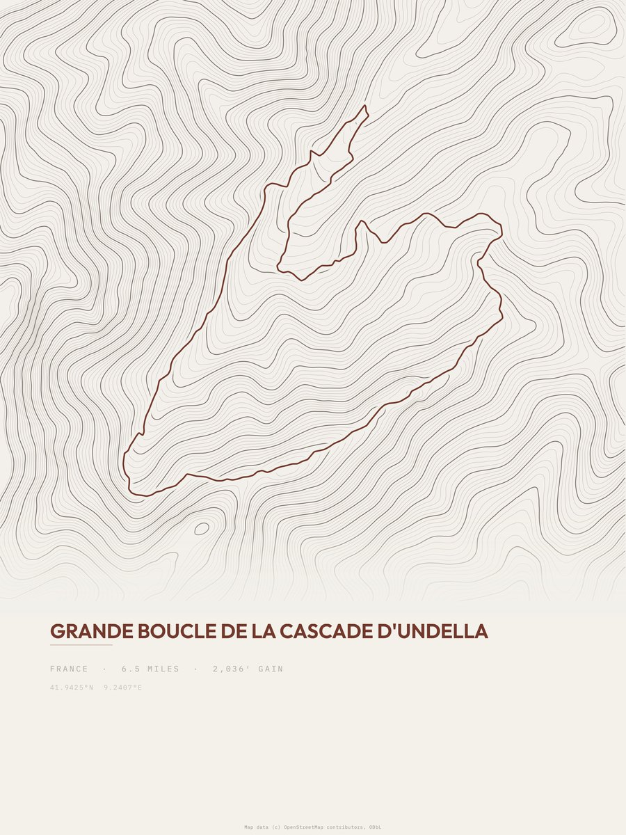 Cascade d'Undella topographic trail print