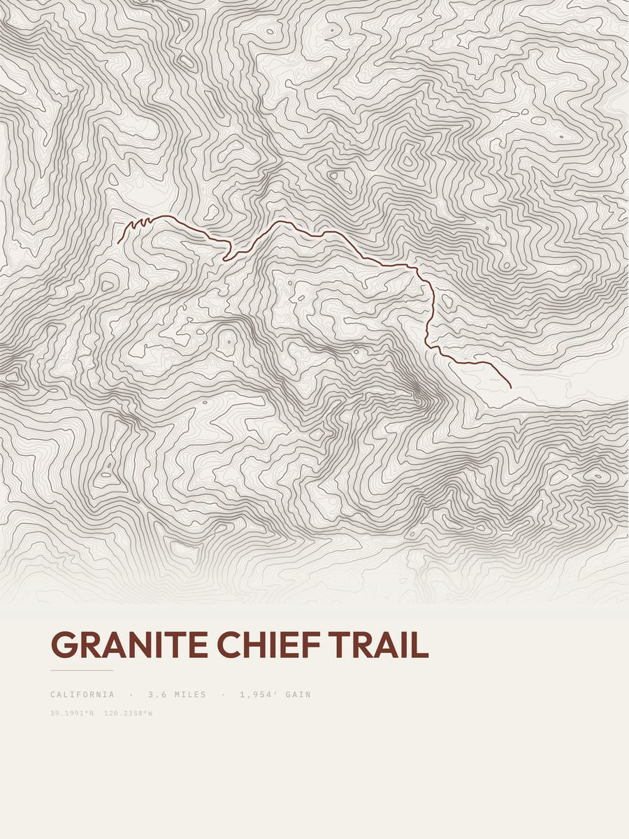 Granite Chief Trail topographic trail print