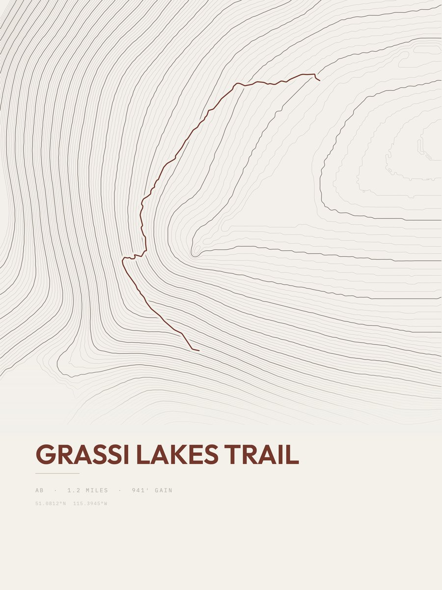 Grassi Lakes Trail Topographic print