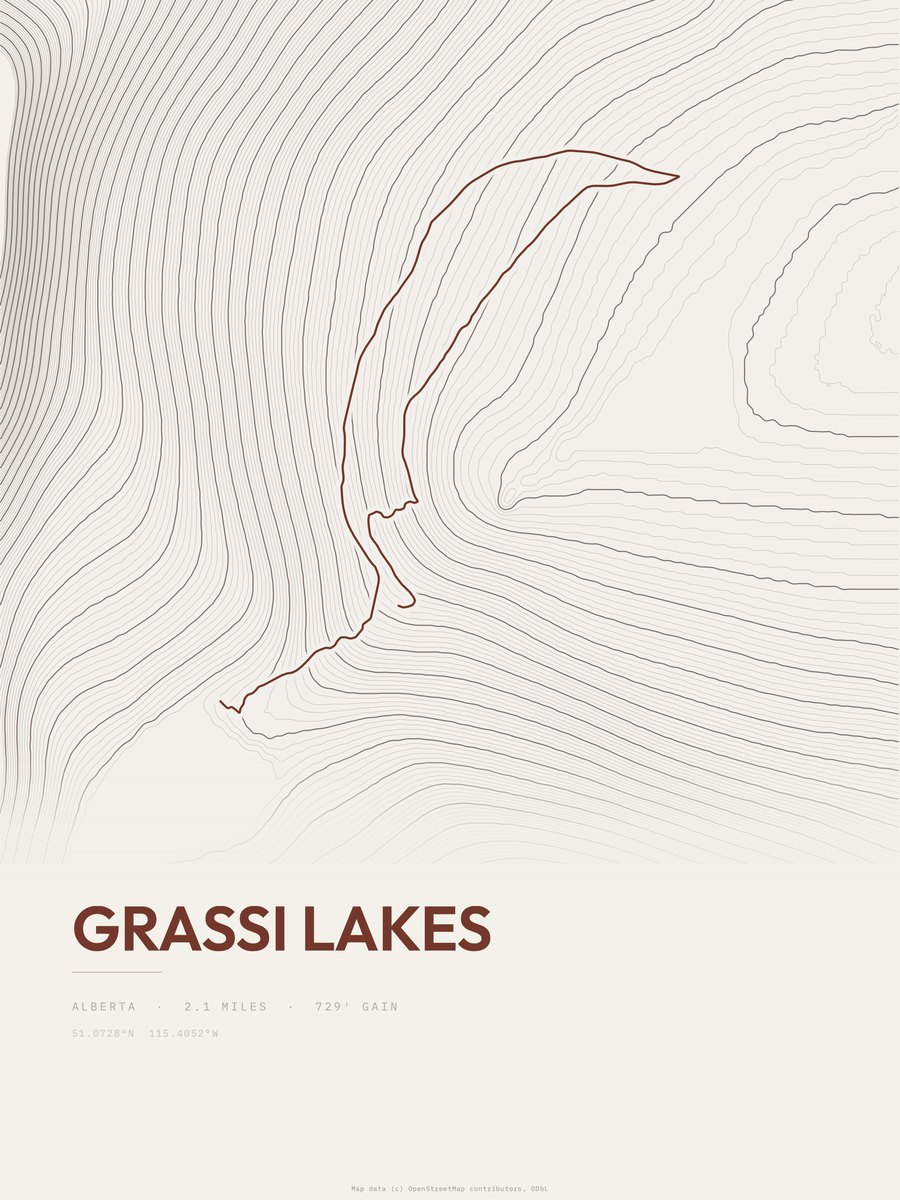 Grassi Lakes Topographic print