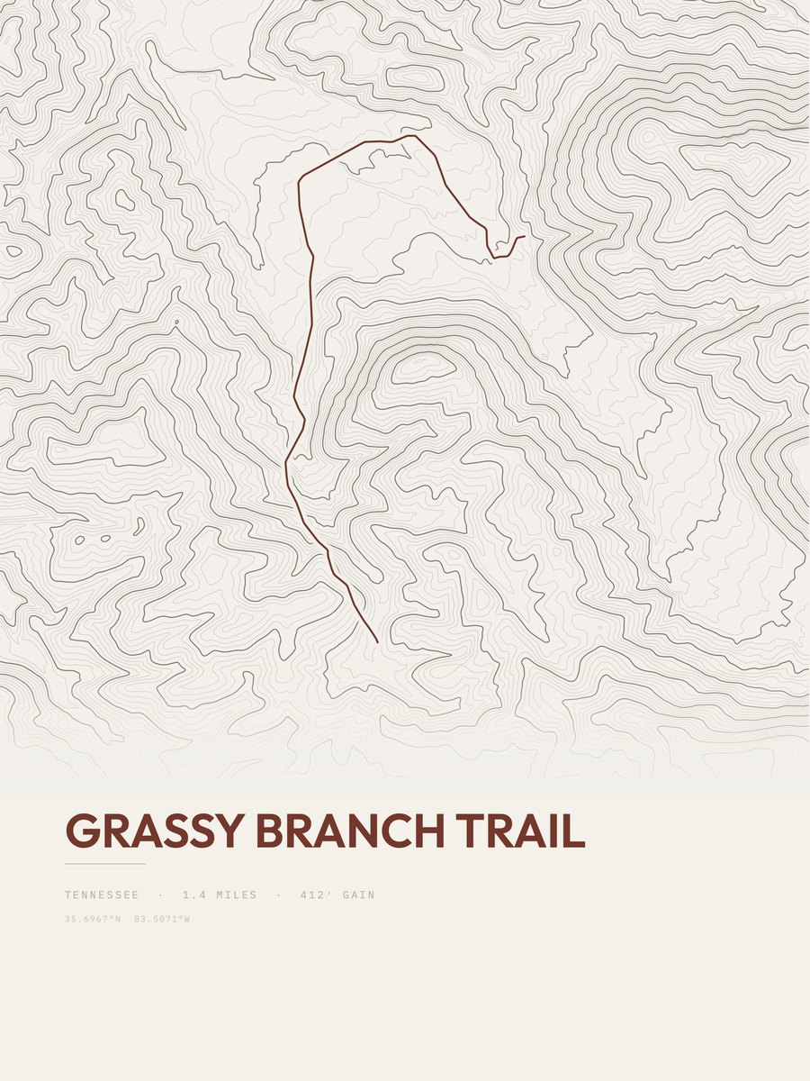 Grassy Branch Trail topographic trail print