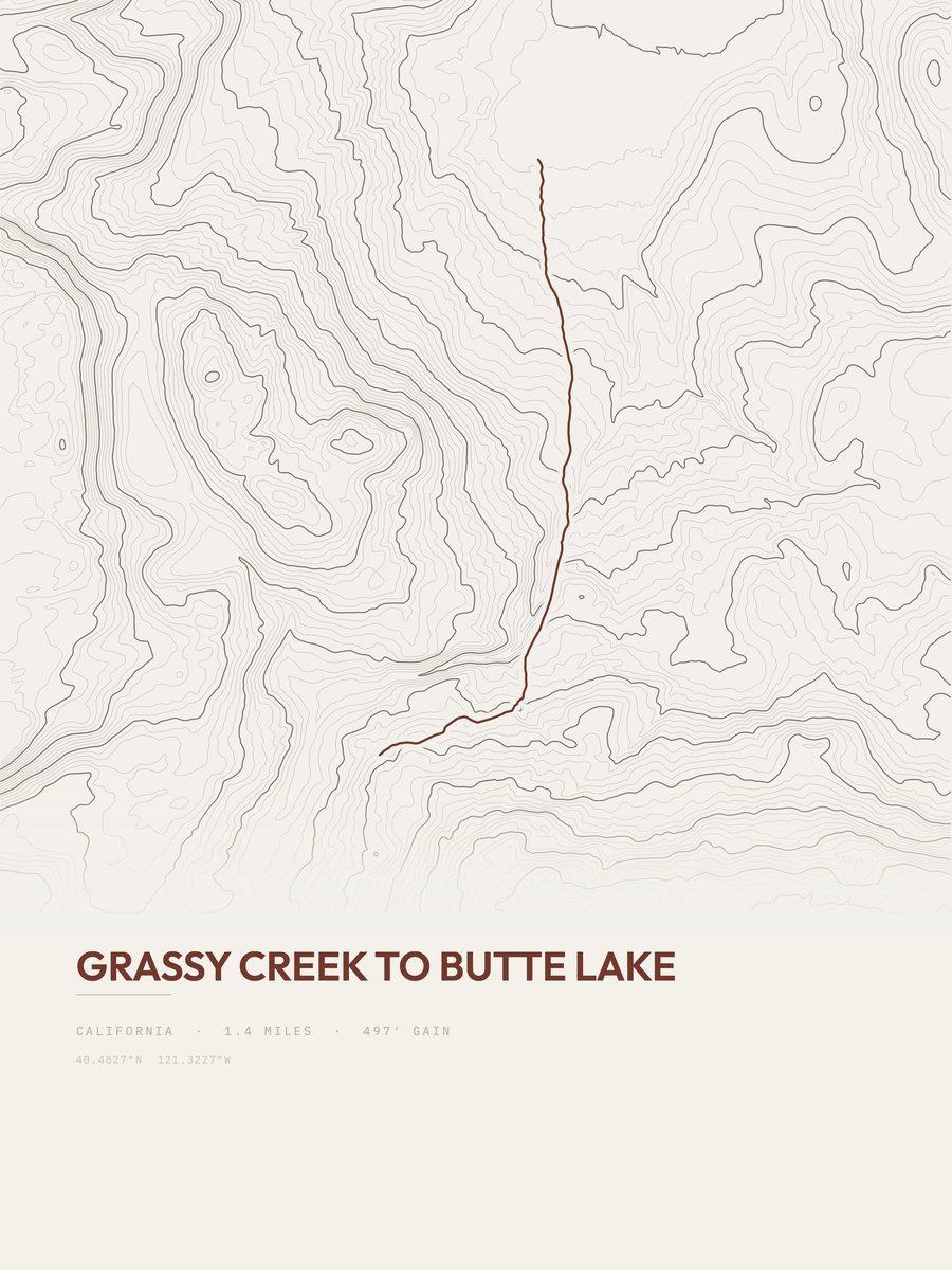 Grassy Creek to Butte Lake topographic trail print