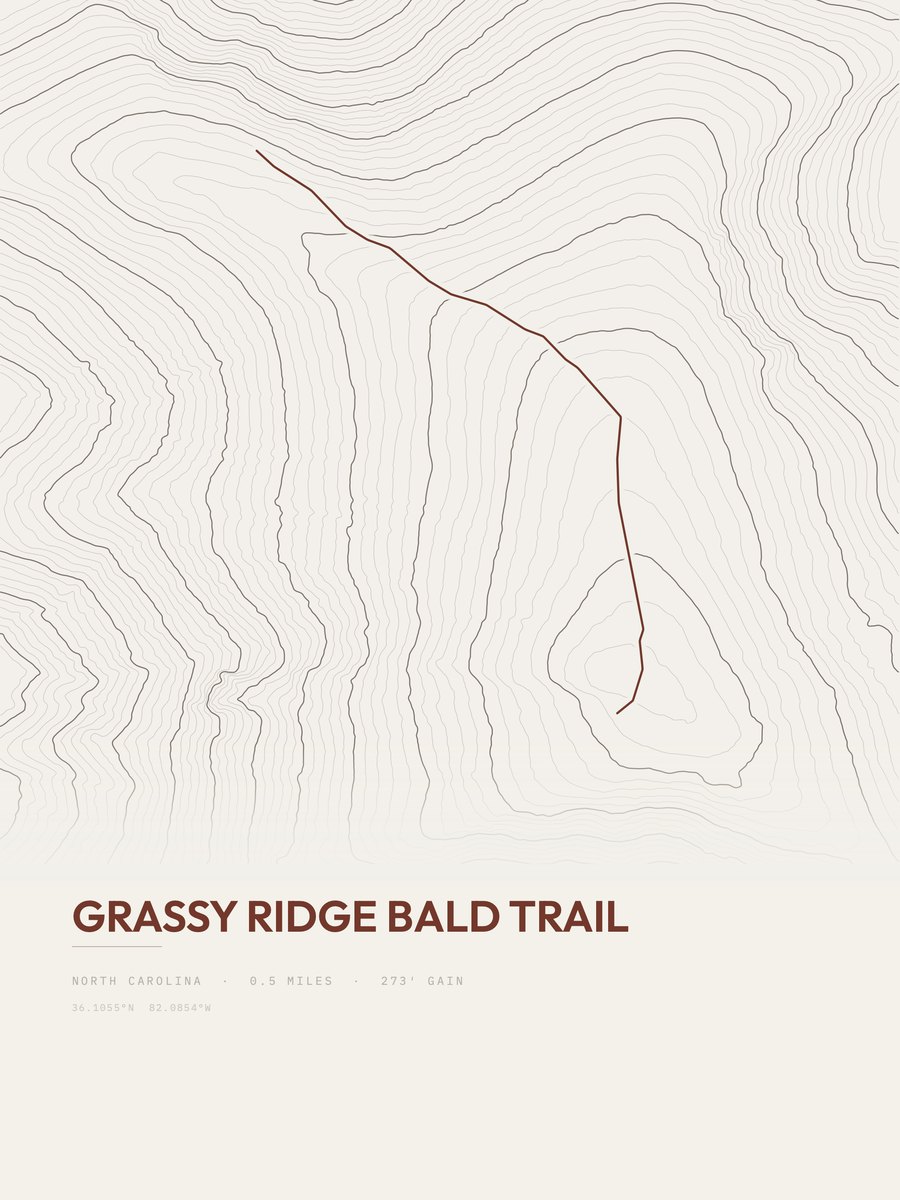 Grassy Ridge Bald Trail Topographic print