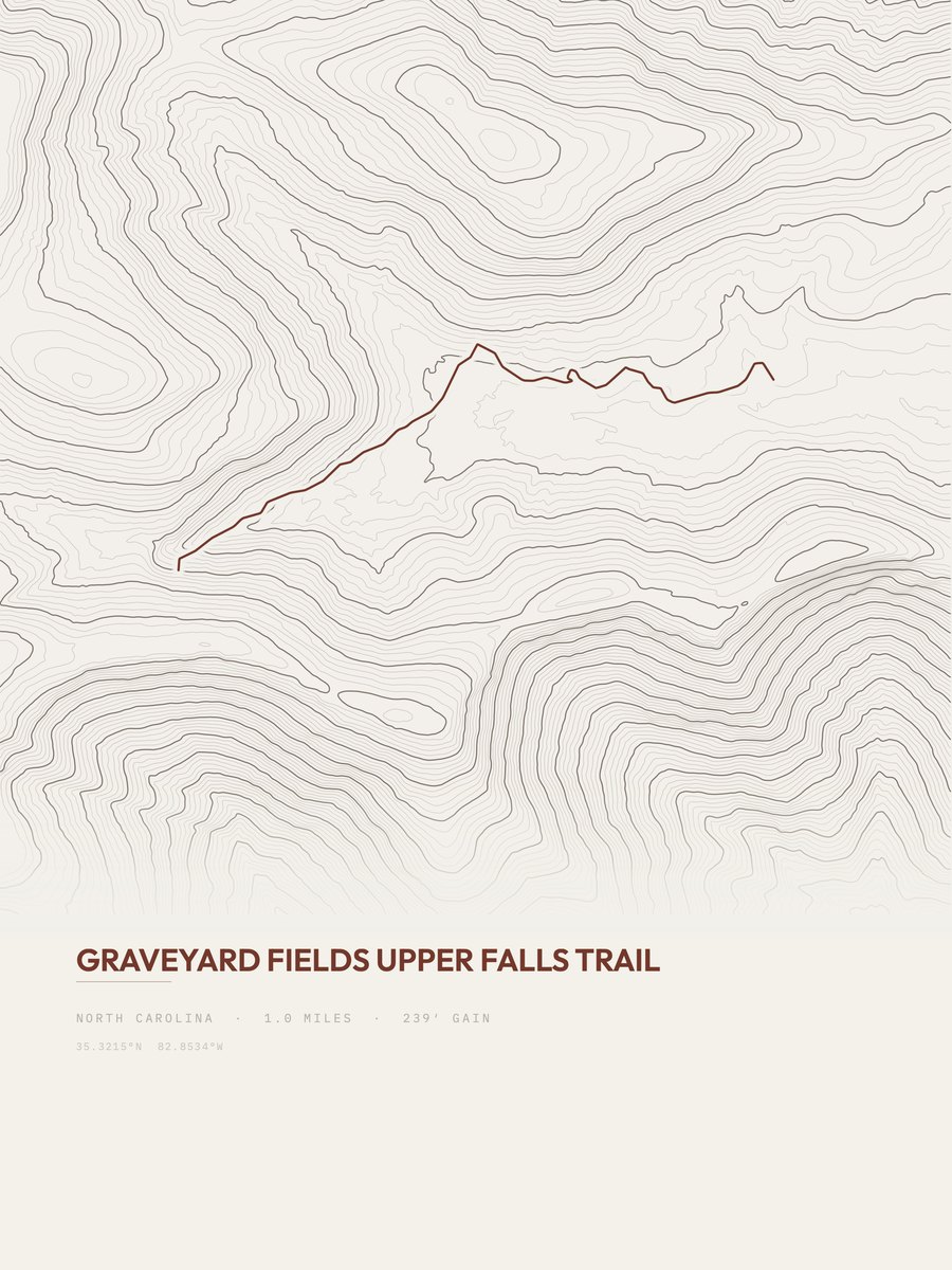 Graveyard Fields Upper Falls topographic trail print