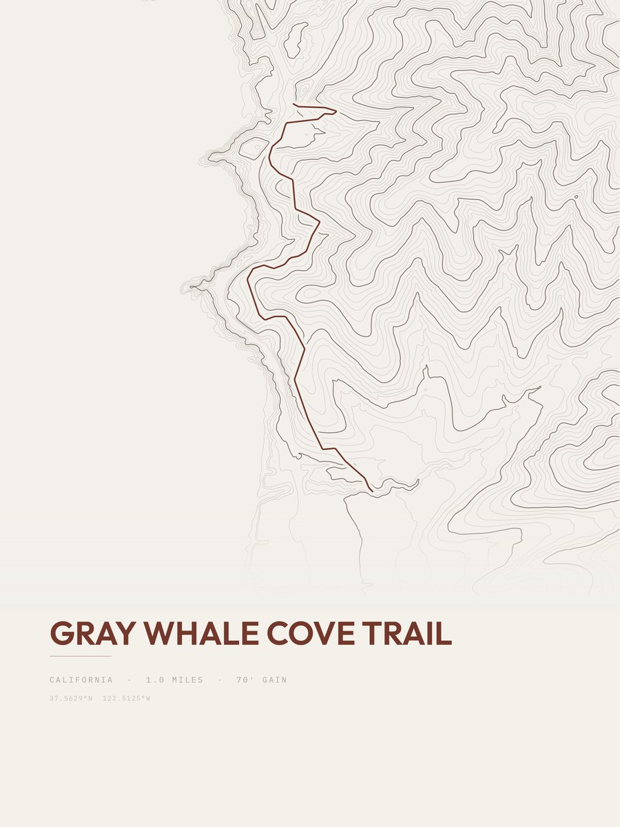 Gray Whale Cove Trail topographic trail print