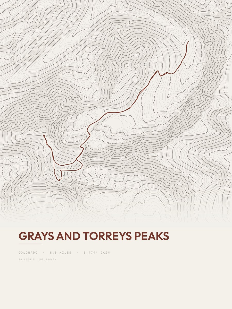 Grays and Torreys Peaks topographic trail print