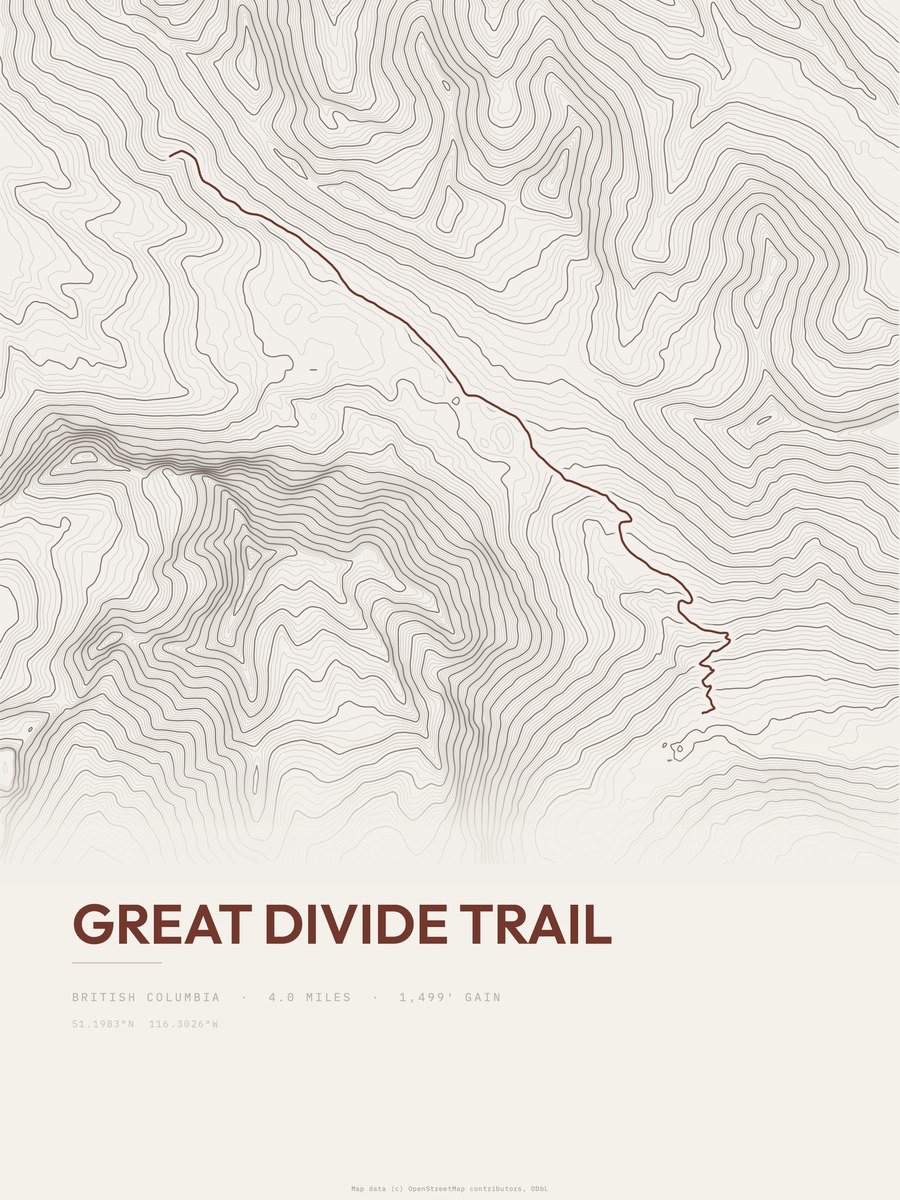 Great Divide Trail Topographic print