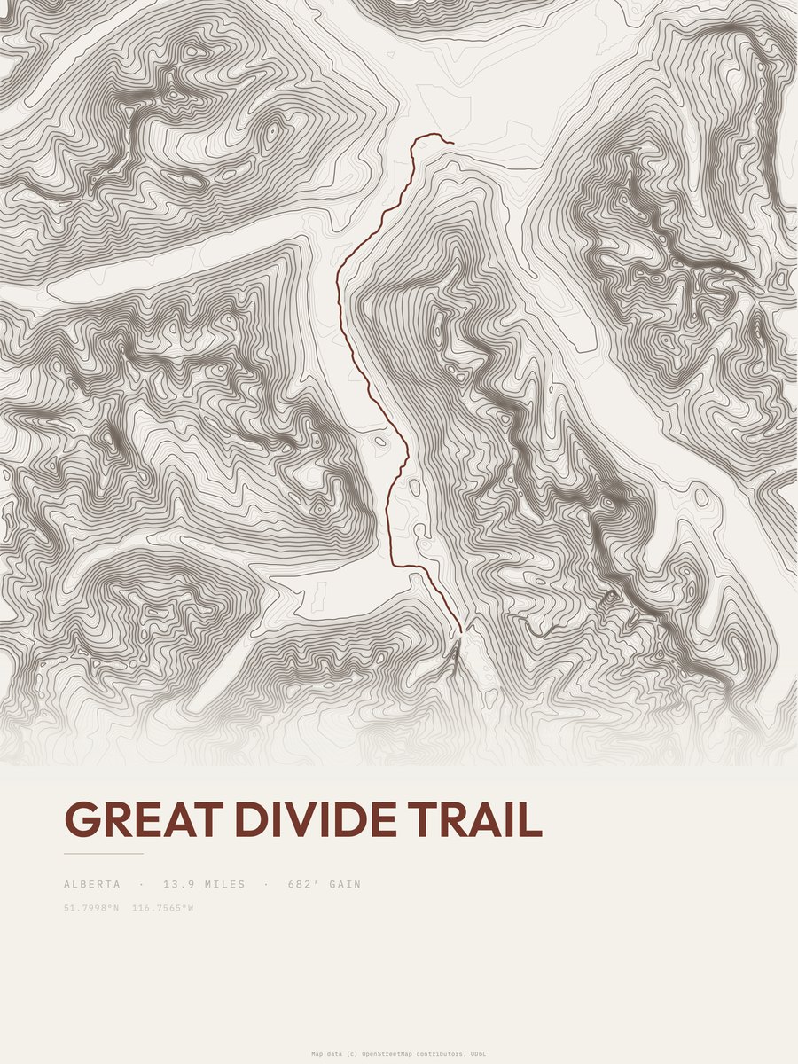 Great Divide Trail Topographic print