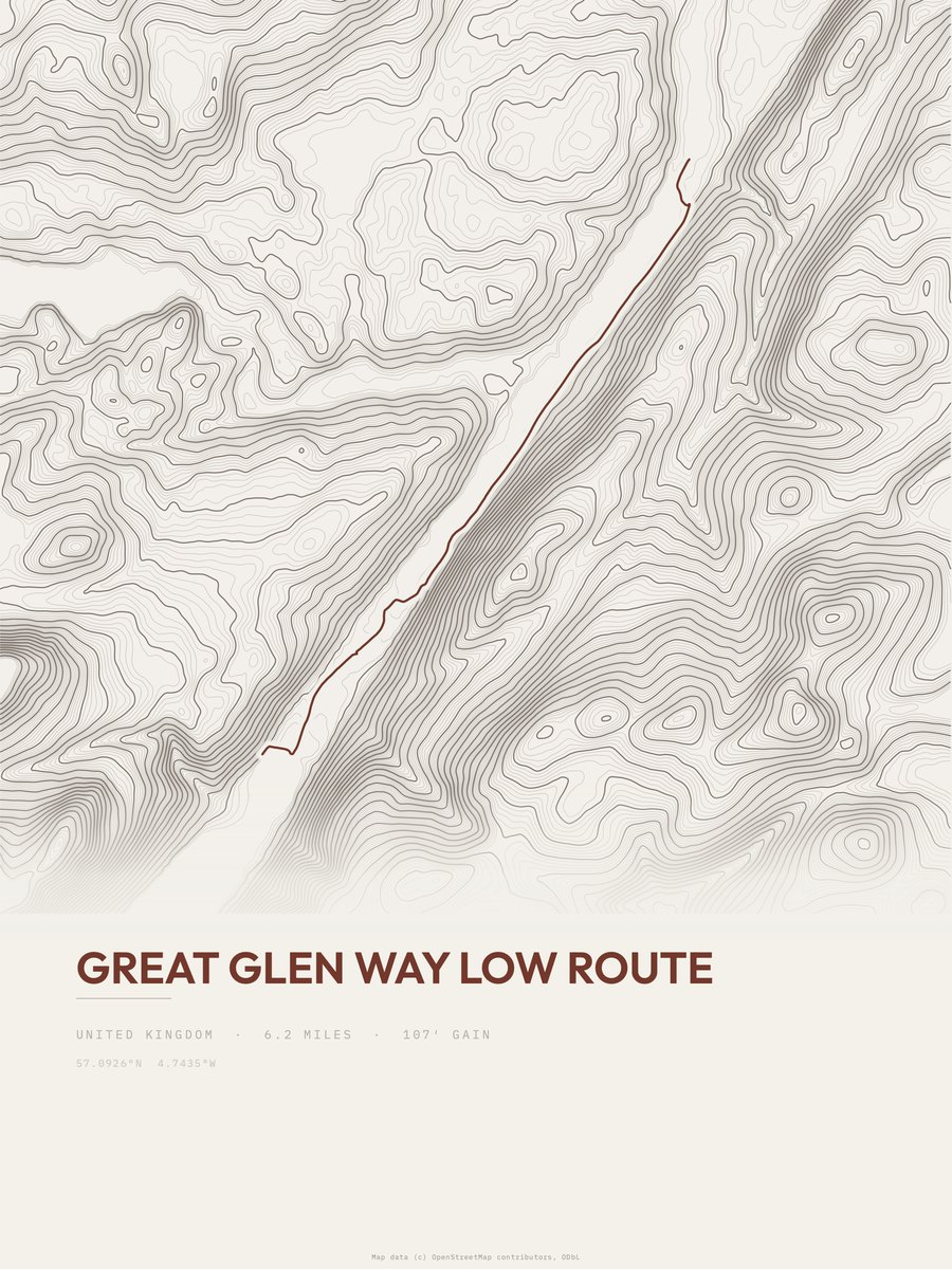 Great Glen Way Low Route topographic trail print