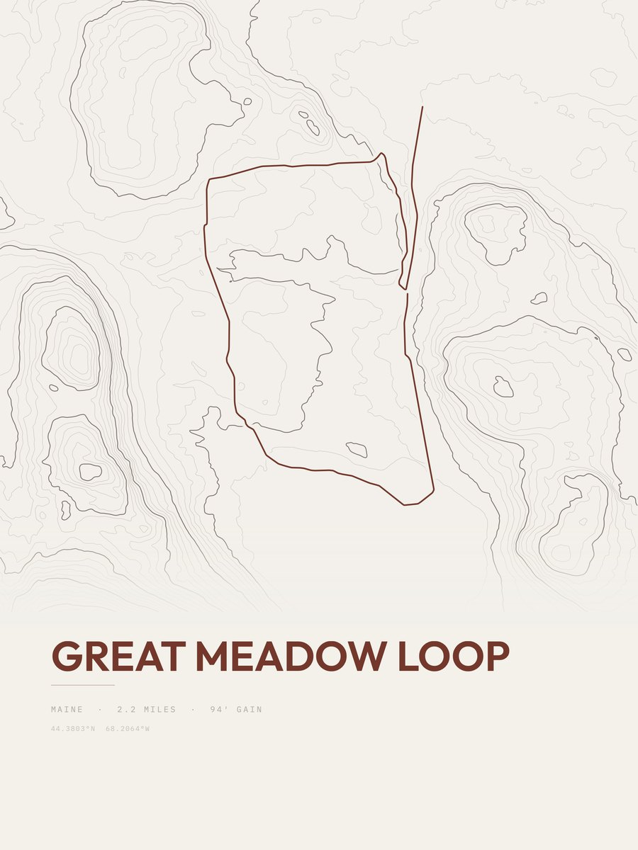 Great Meadow Loop topographic trail print