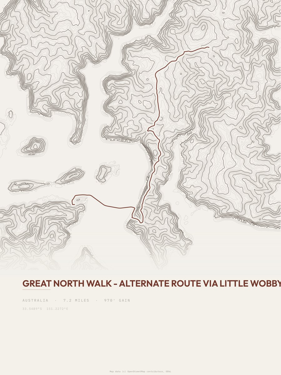 Great North Walk topographic trail print