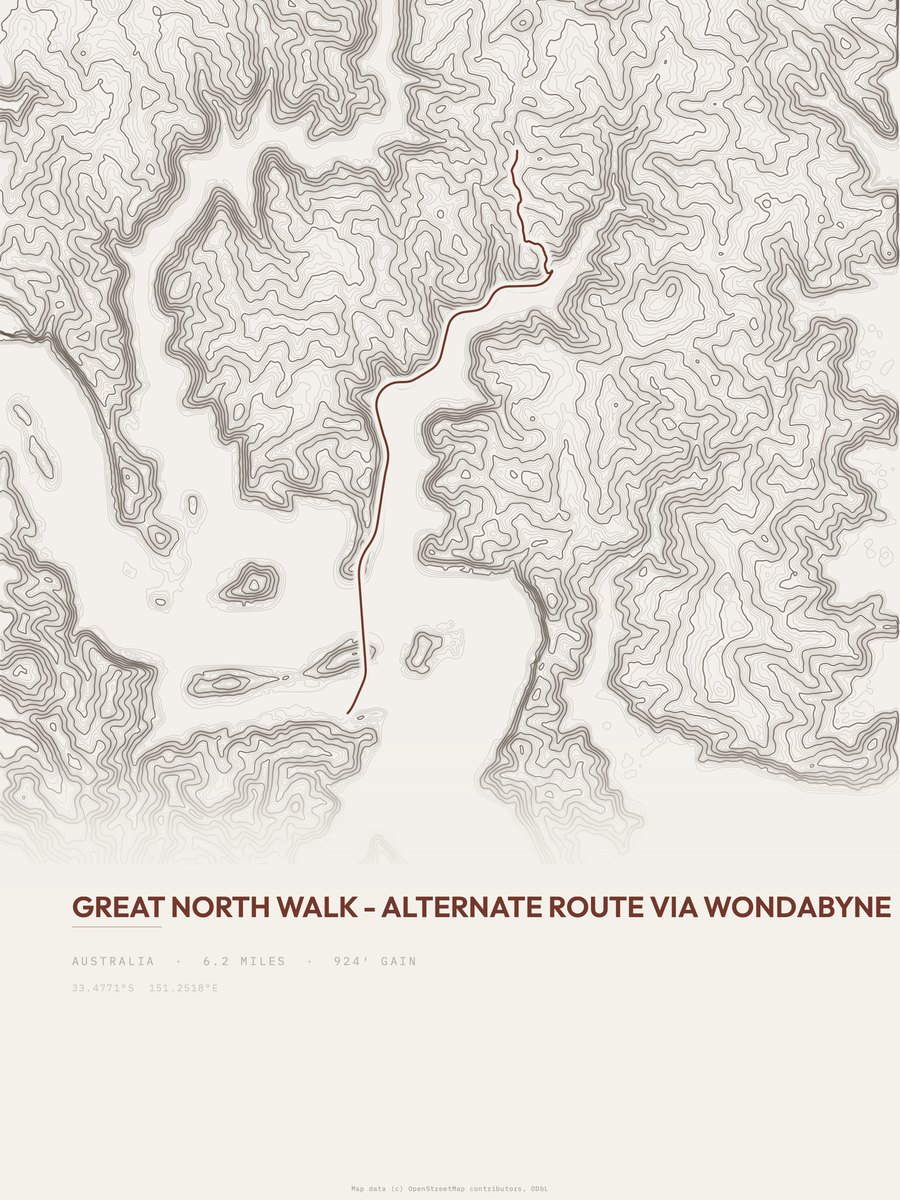 Great North Walk topographic trail print