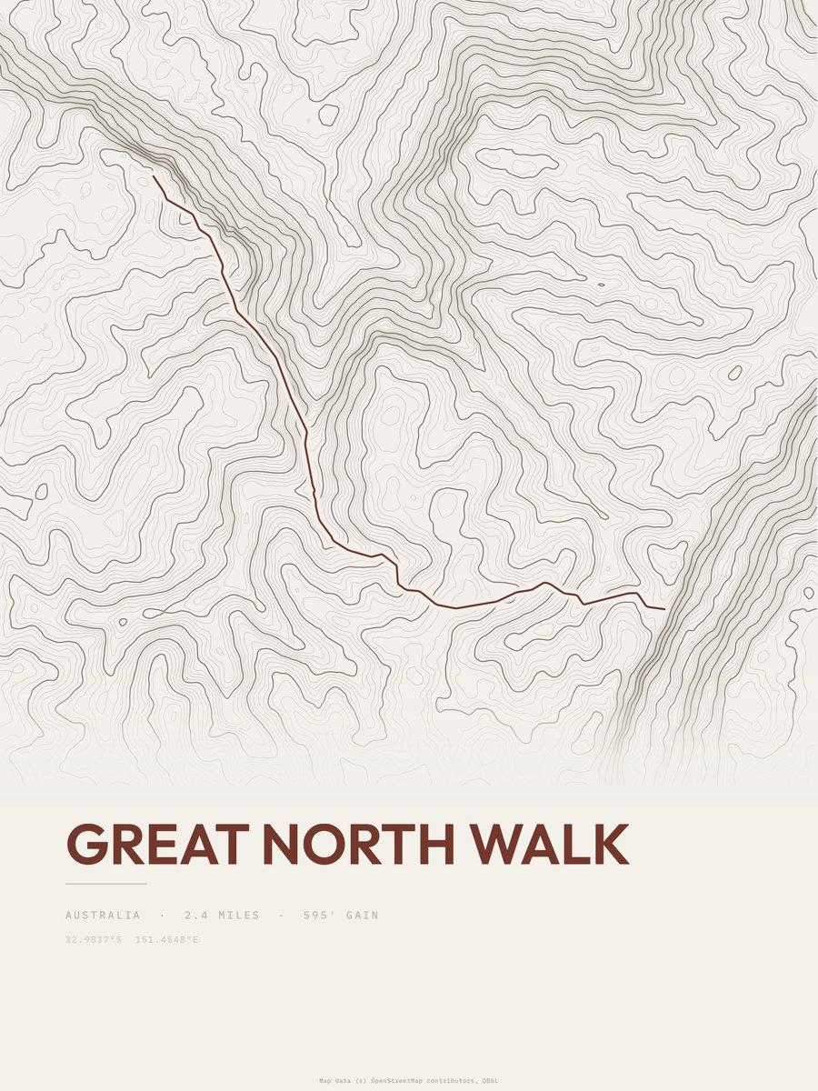 Great North Walk topographic trail print