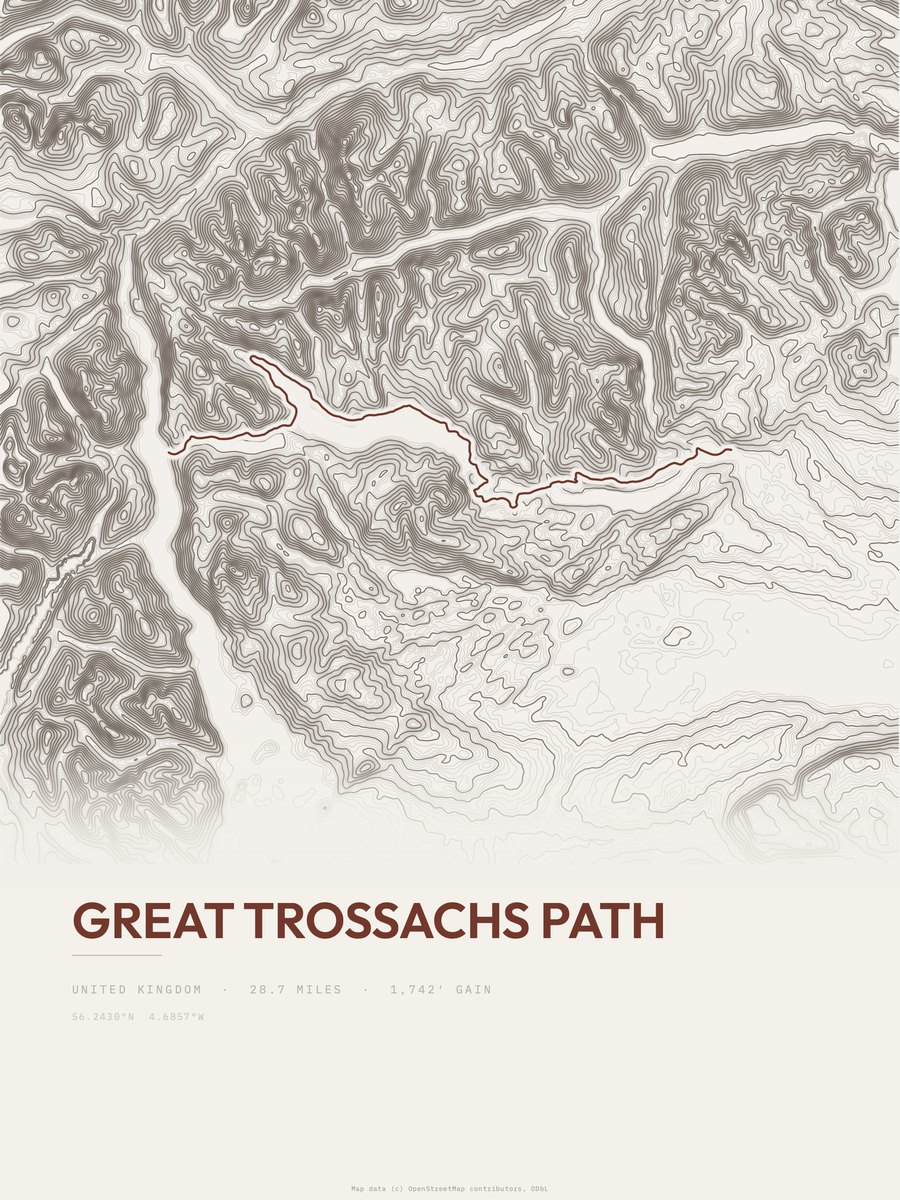 Great Trossachs Path topographic trail print