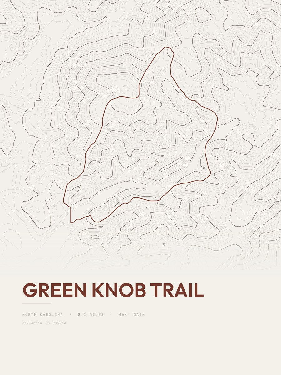 Green Knob Trail topographic trail print