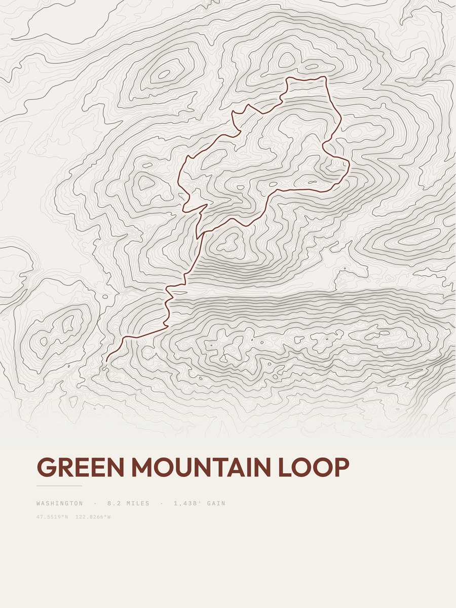 Green Mountain Loop topographic trail print