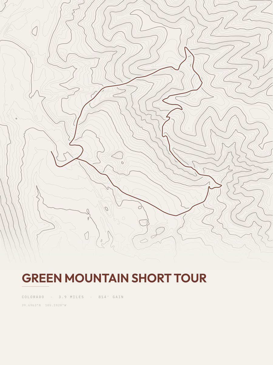 Green Mountain Short Tour topographic trail print