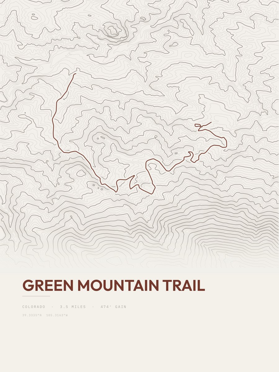 Green Mountain Trail topographic trail print