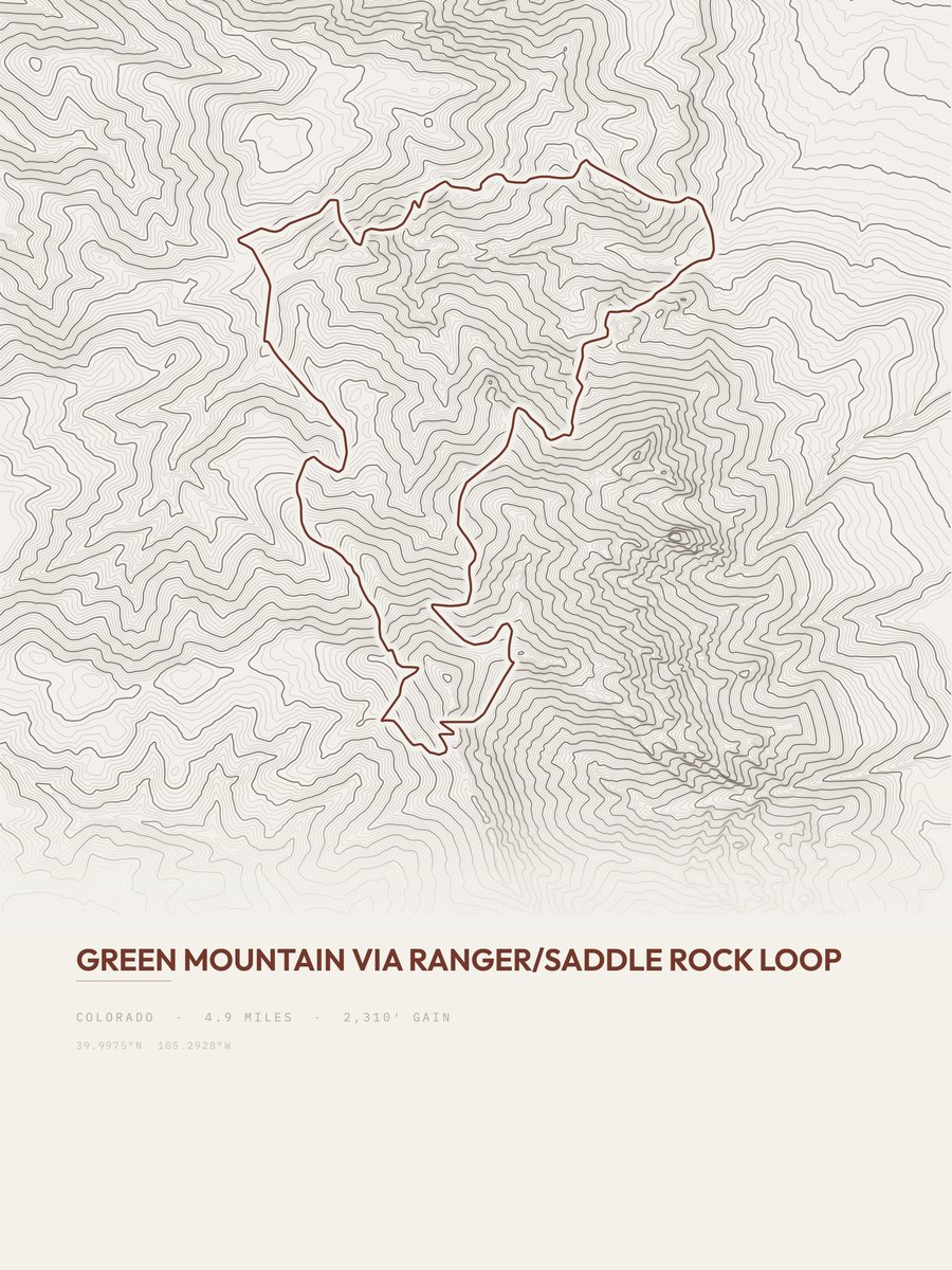 Green Mountain topographic trail print