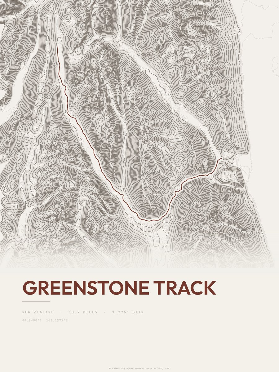 Greenstone Track topographic trail print