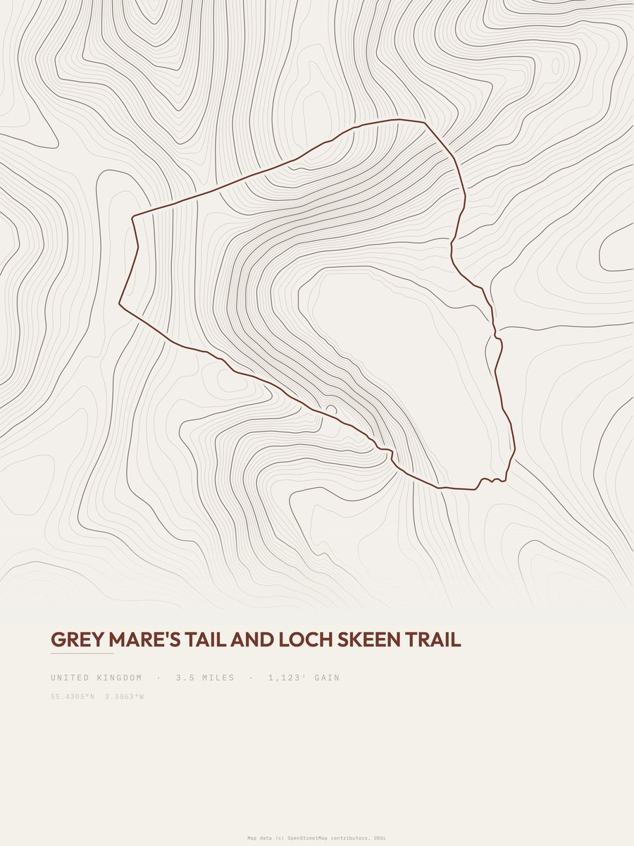 Grey Mare's Tail and Loch Skeen topographic trail print