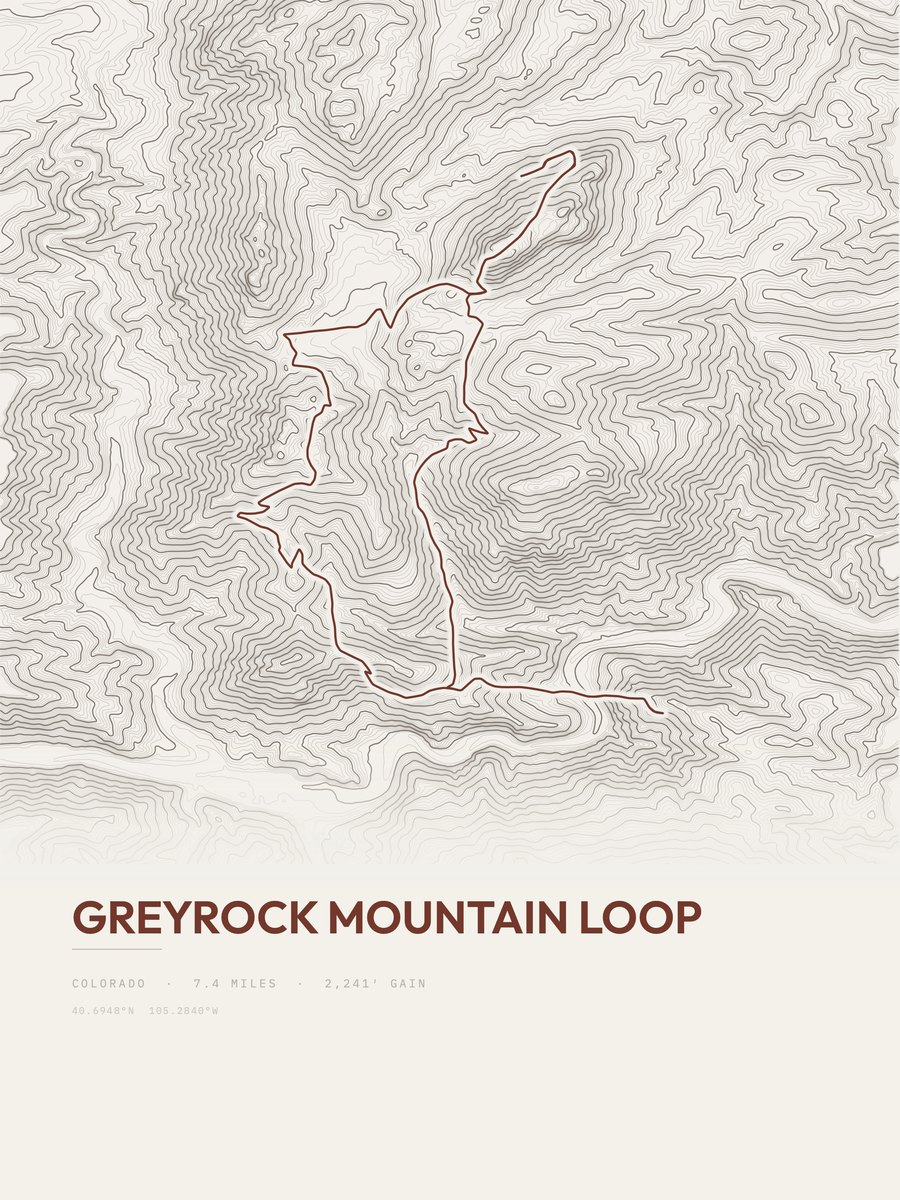 Greyrock Mountain Loop topographic trail print