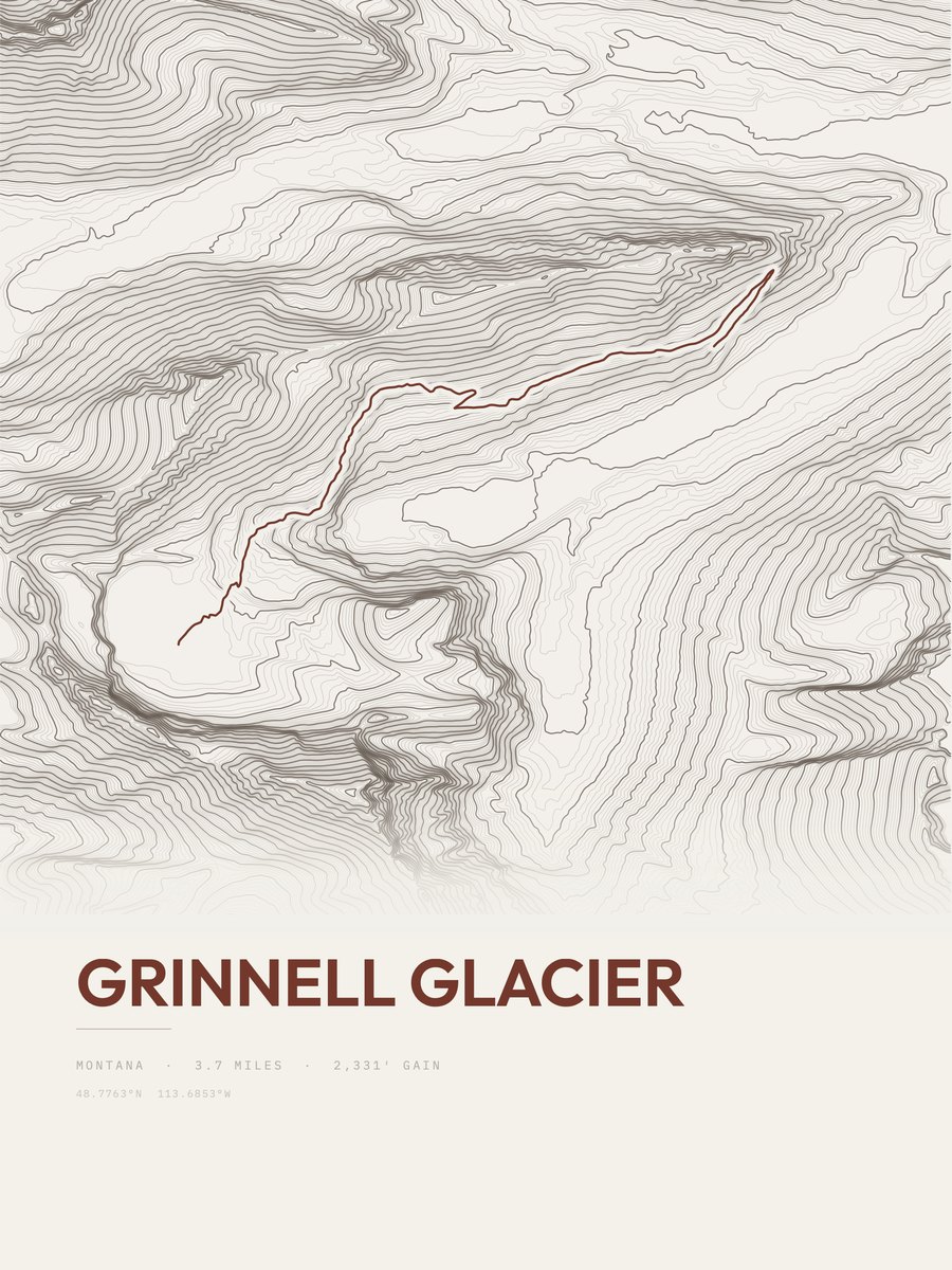 Grinnell Glacier topographic trail print