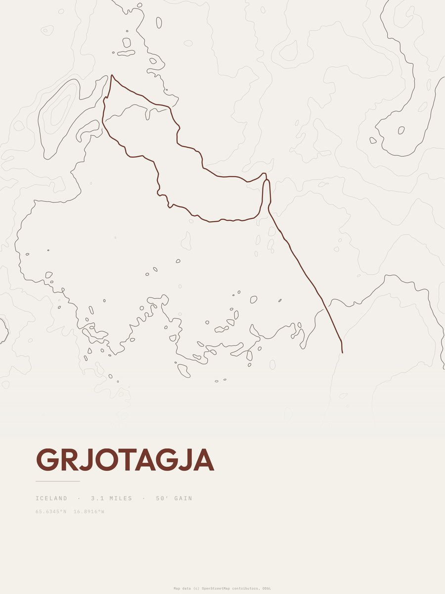 Grjotagja topographic trail print