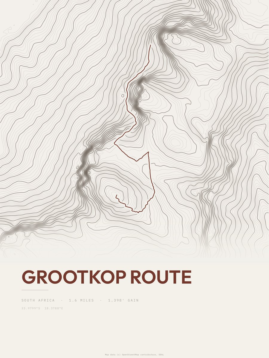 Grootkop Route Topographic print