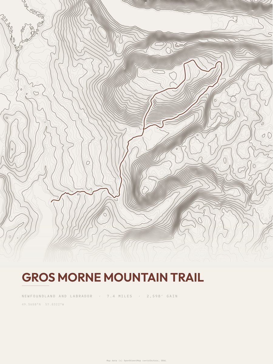 Gros Morne Mountain Trail Topographic print