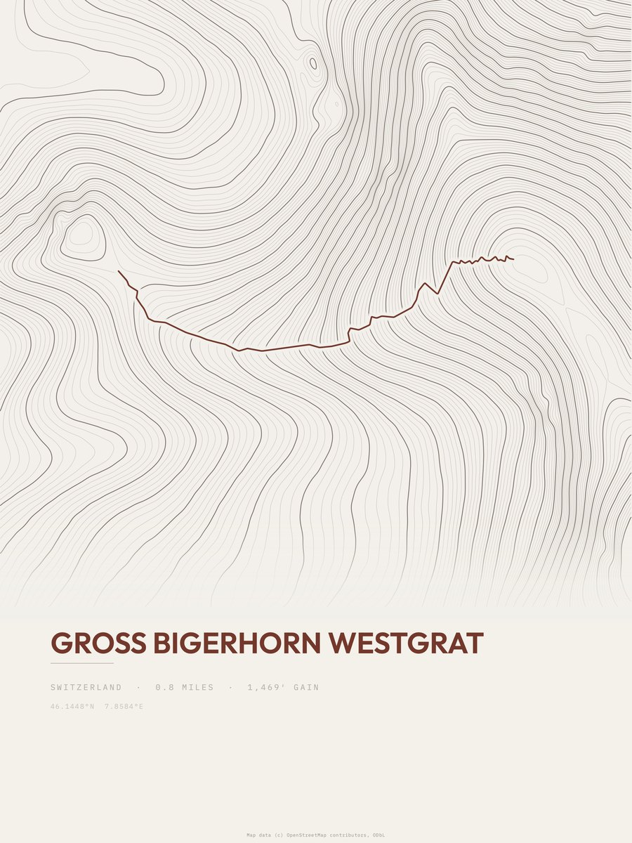 Gross Bigerhorn Westgrat topographic trail print