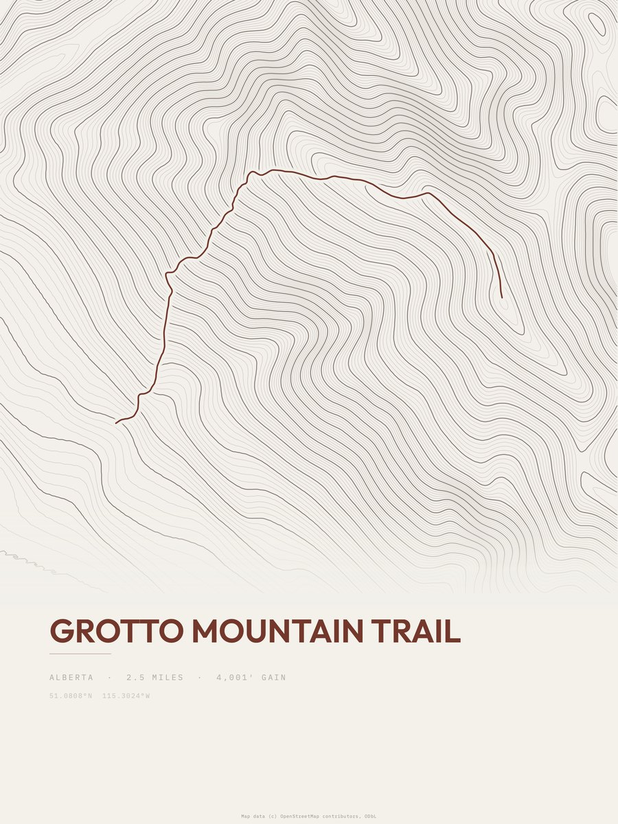 Grotto Mountain Trail Topographic print
