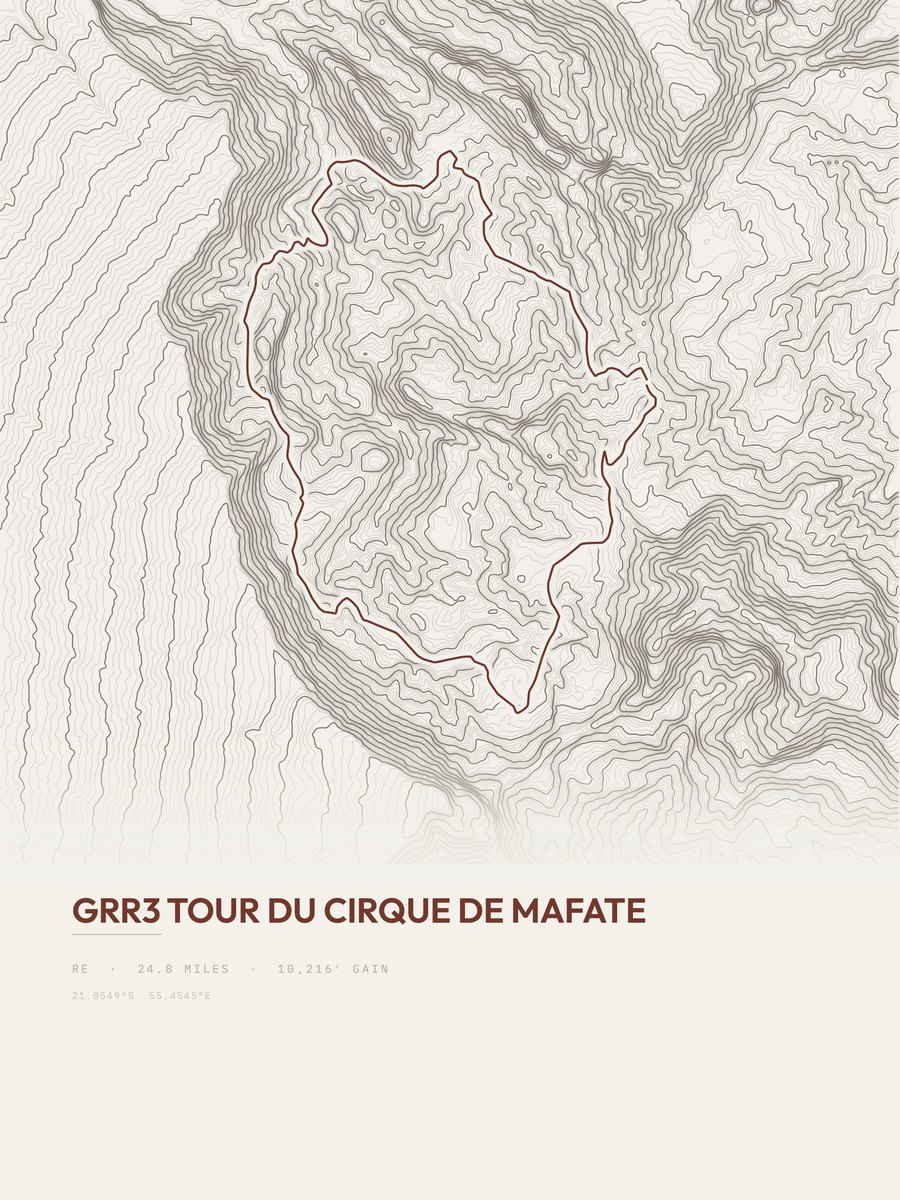 GRR3 Tour du Cirque de Mafate topographic trail print