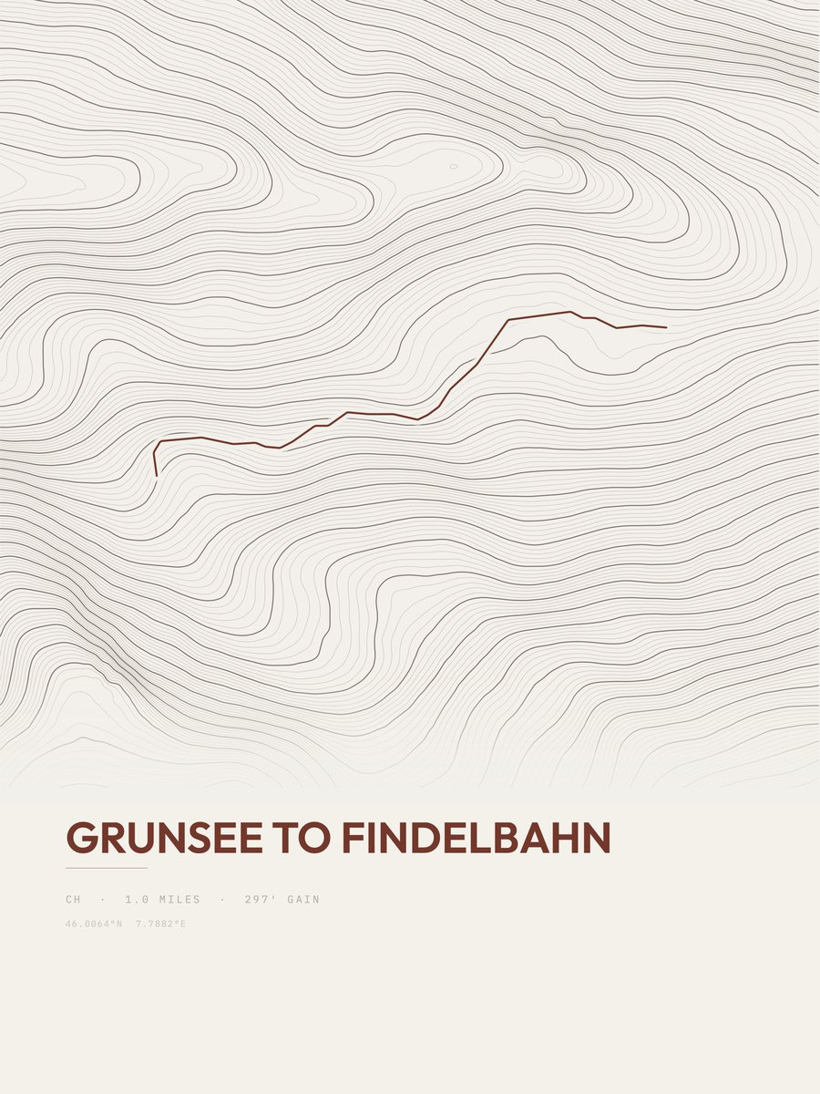 Grunsee to Findelbahn topographic trail print