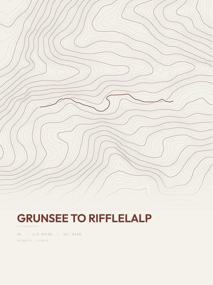 Grunsee to Rifflelalp topographic trail print