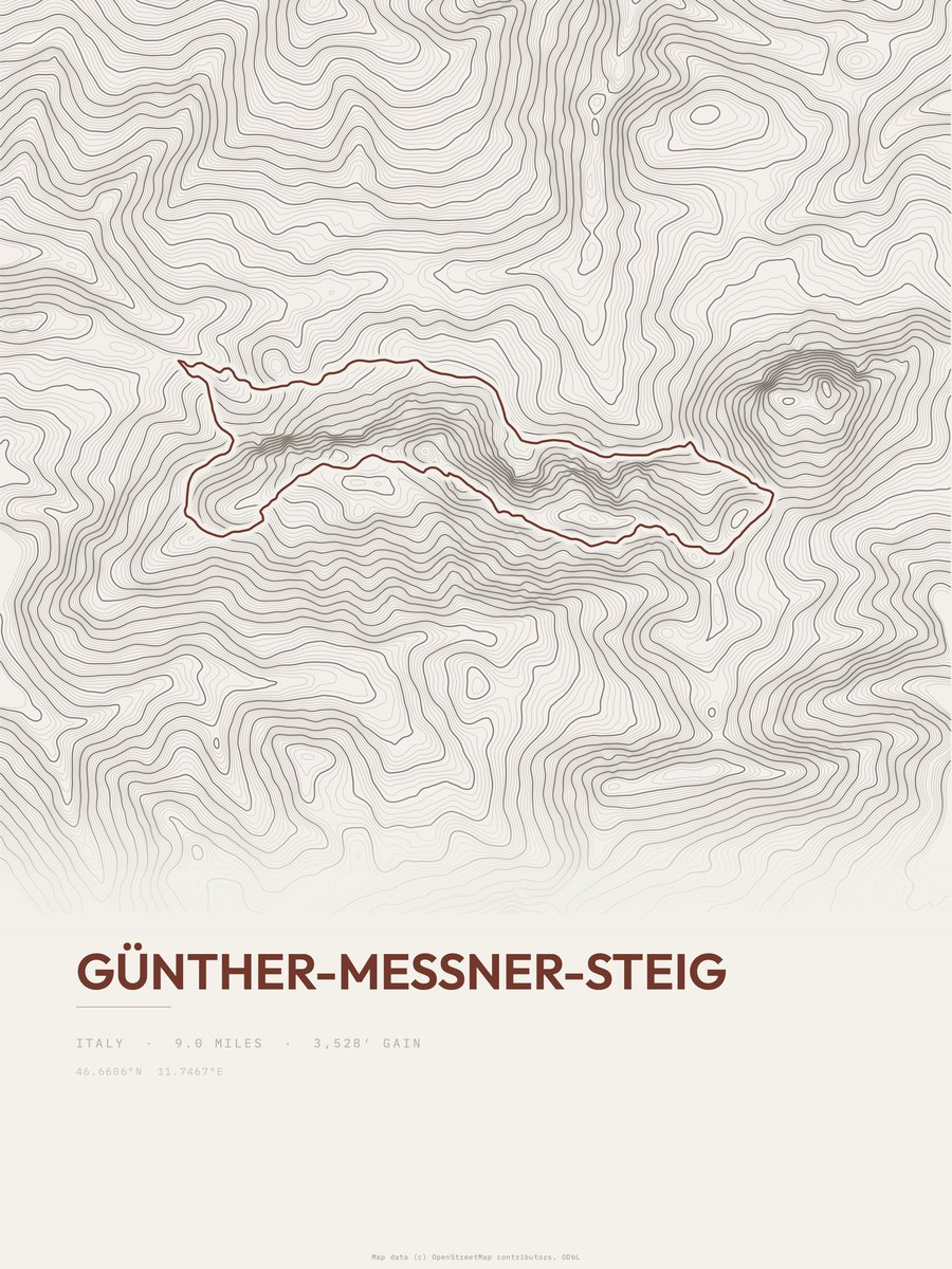 Günther-Messner-Steig topographic trail print