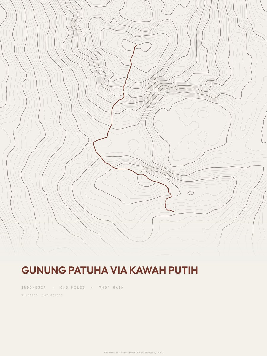 Gunung Patuha topographic trail print