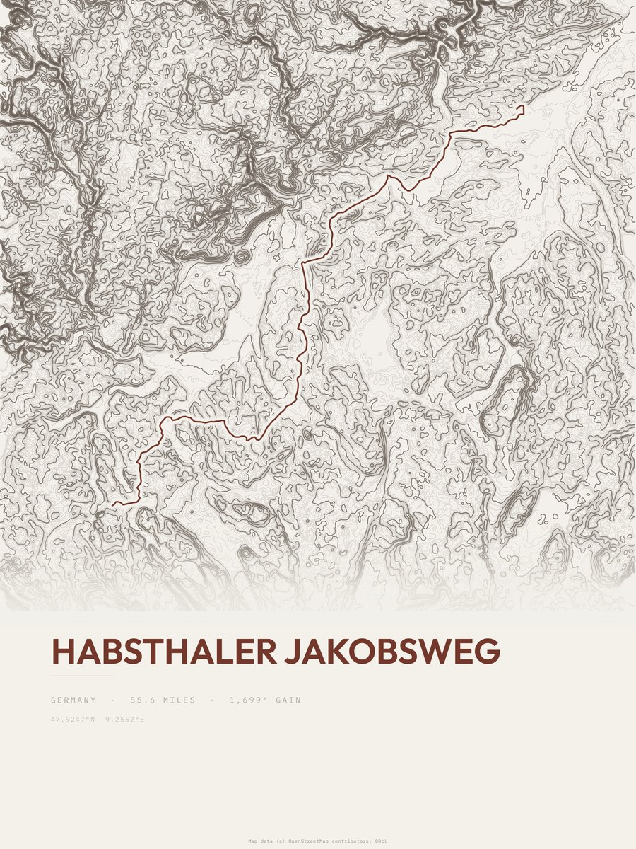 Habsthaler Jakobsweg topographic trail print