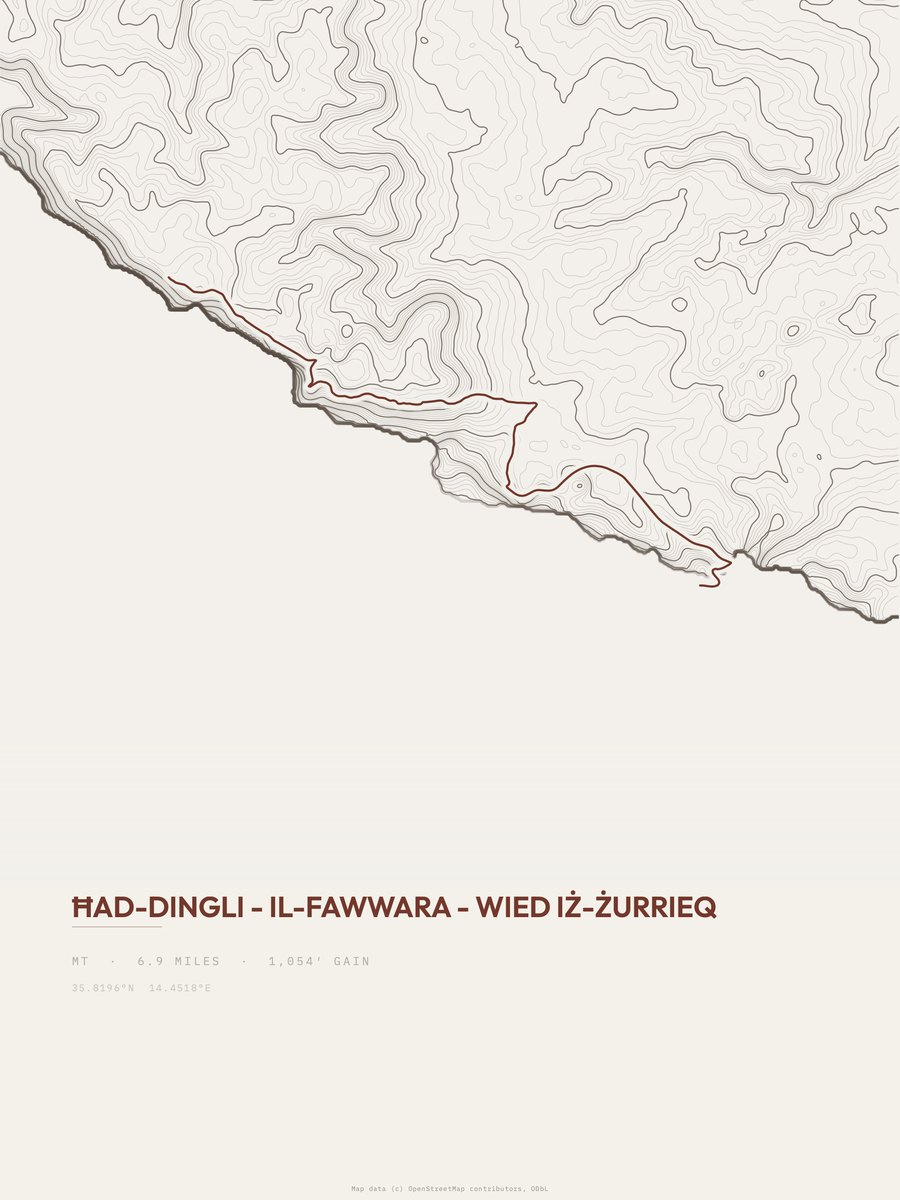 Ħad-Dingli to Wied iż-Żurrieq topographic trail print