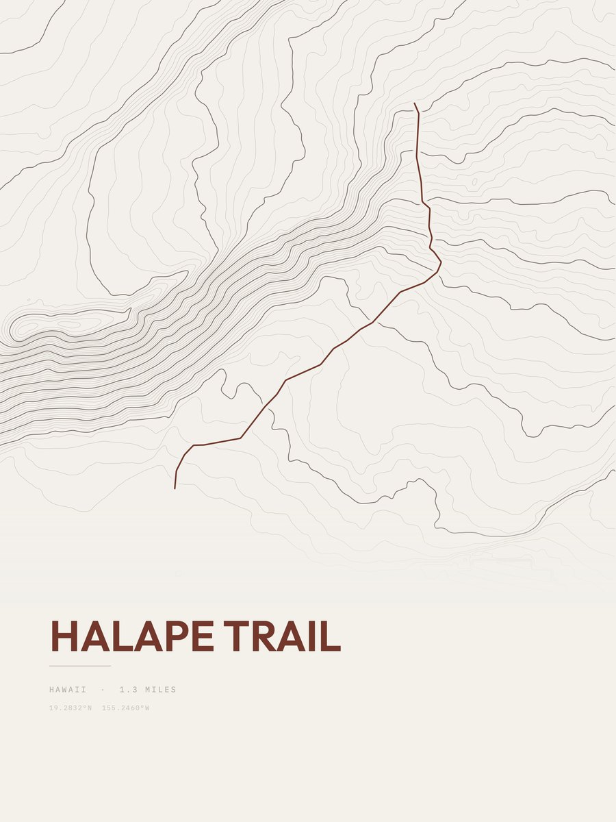 Halape Trail topographic trail print