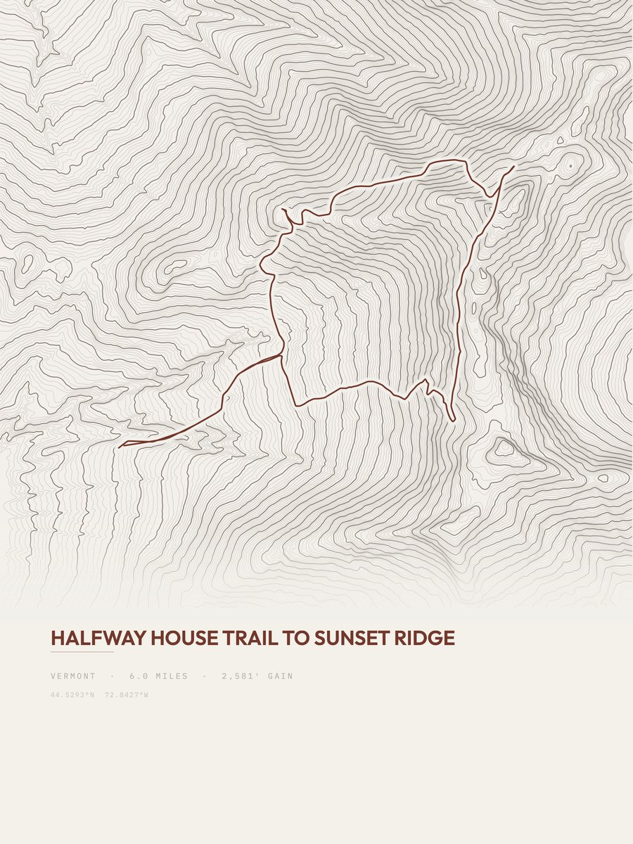 Sunset Ridge topographic trail print
