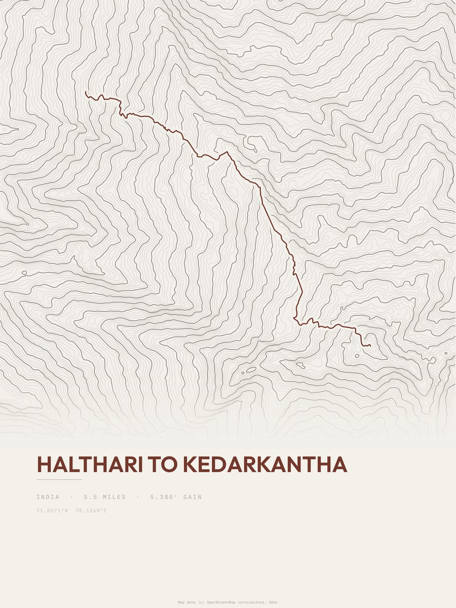 Halthari to Kedarkantha Topographic print
