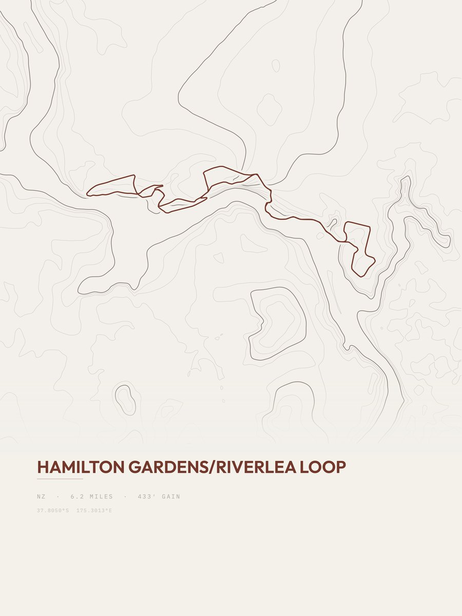 Hamilton Gardens / Riverlea Loop topographic trail print