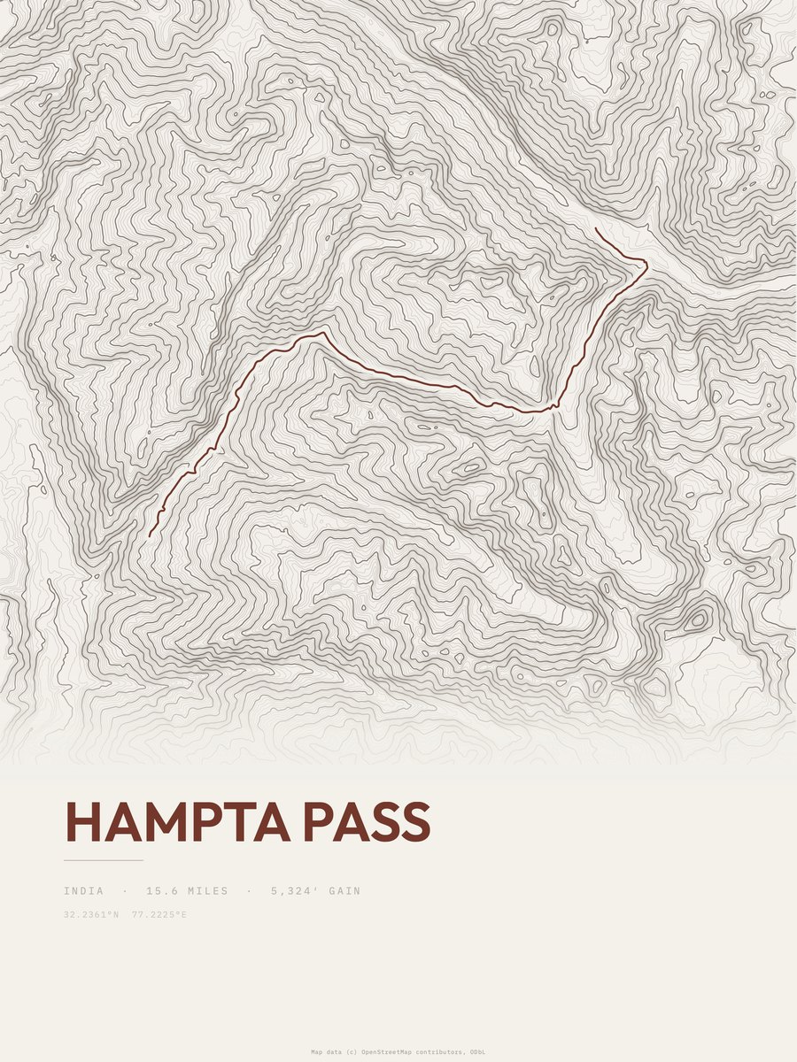Hampta Pass topographic trail print
