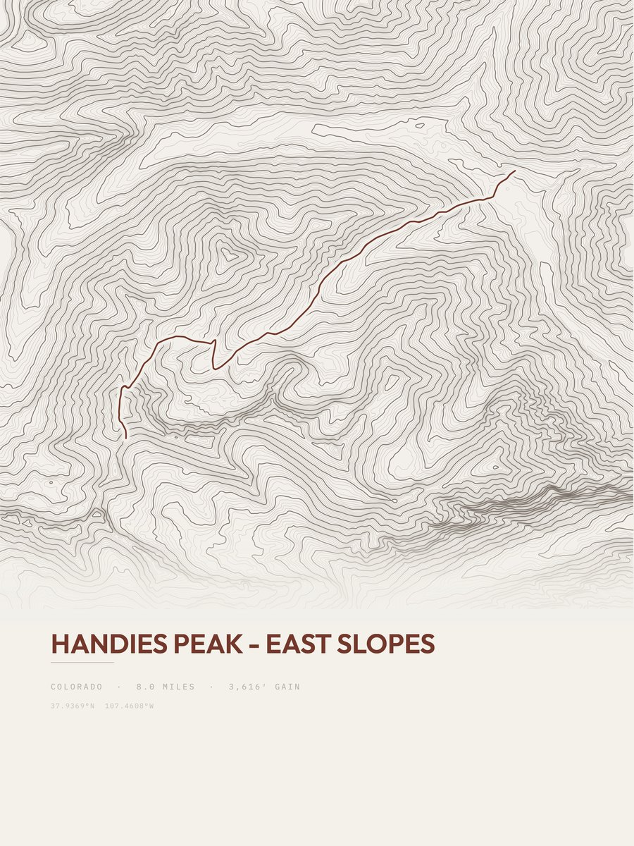 Handies Peak - East Slopes topographic trail print
